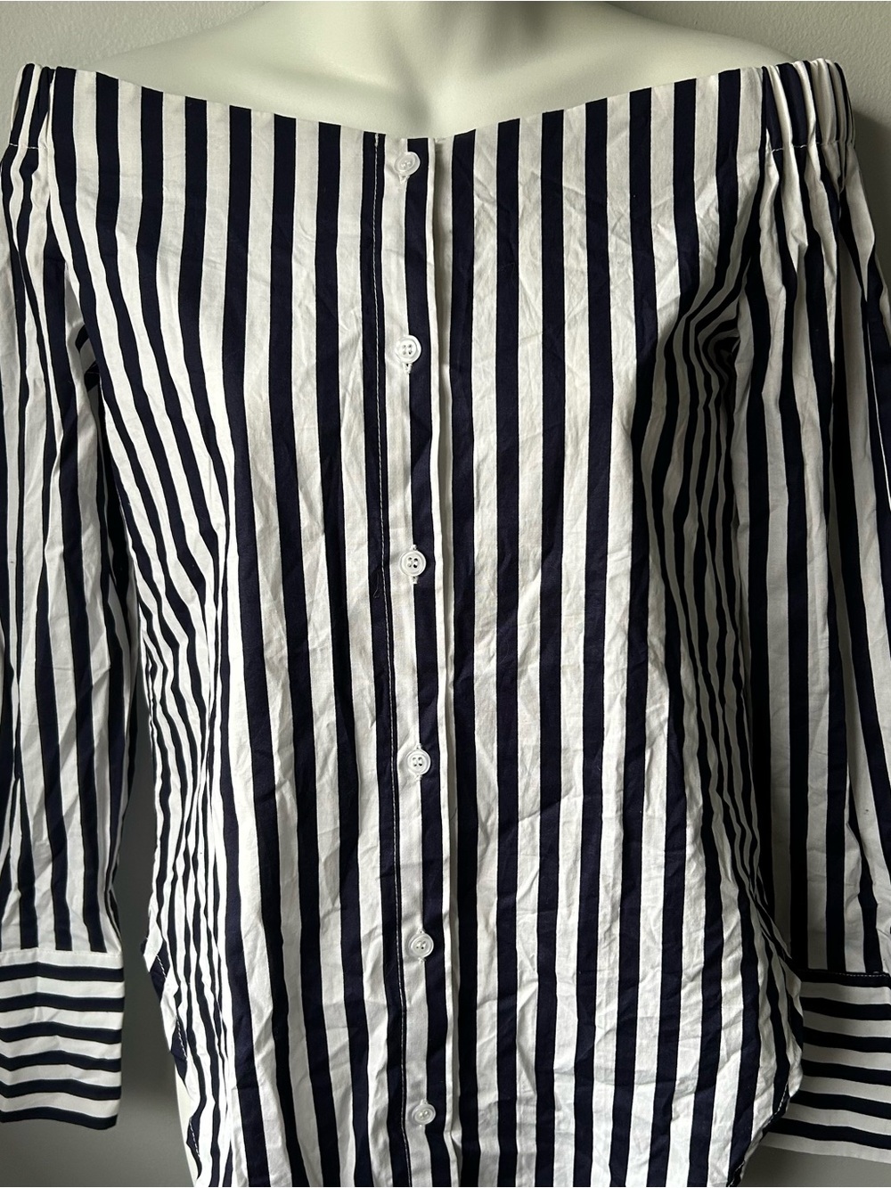 NWT Anself Off The Shoulder Stipulated Button Up Blouse - Picture 5 of 10